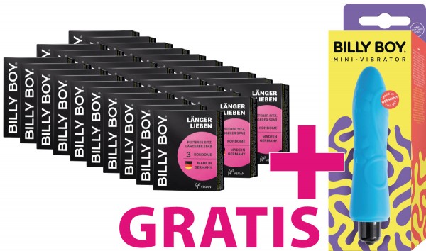 Billy Boy Länger Lieben 30 x 3er Kondom + Billy Boy Vibrator Mini - 1er GRATIS