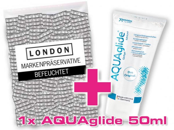 London Kondom Q600 feucht 100er + 1x AQUAGlide Gleitgel 50ml GRATIS