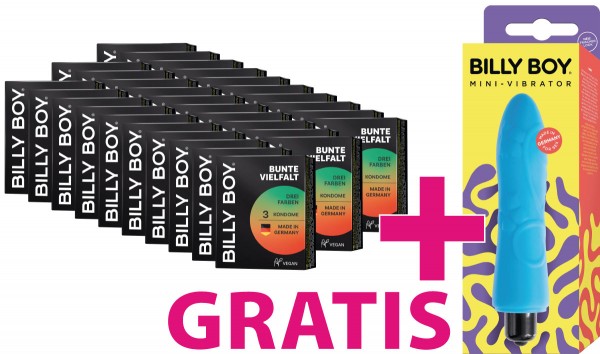 Billy Boy Bunte Vielfalt 30x 3er Kondom + Billy Boy Vibrator Mini - 1er GRATIS