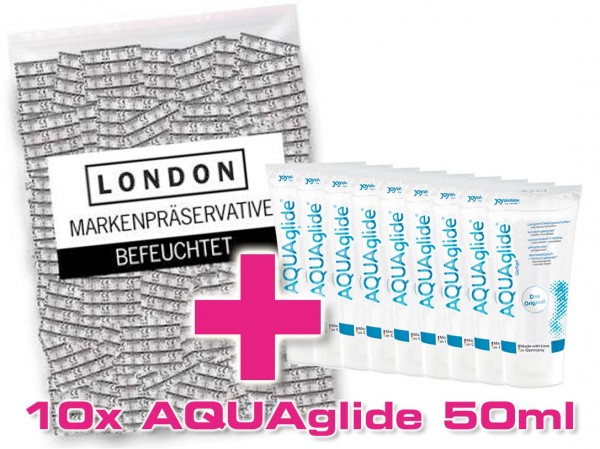 London Kondom Q600 feucht 1000er + 10x AQUAGlide Gleitgel 50ml GRATIS