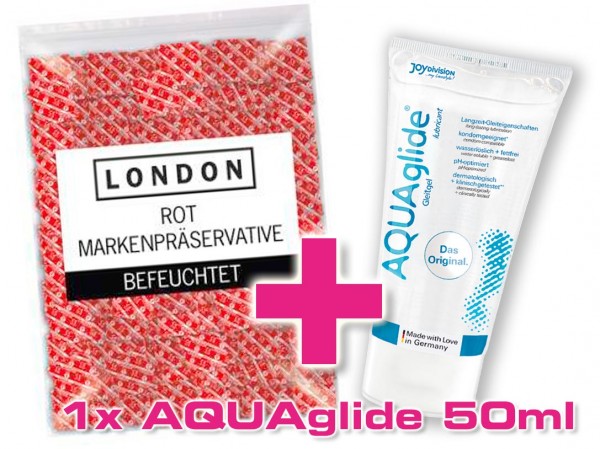 London Rot mit Erdbeeraroma 100er + 1x AQUAGlide Gleitgel 50ml GRATIS