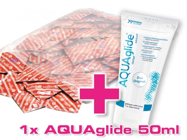 London Rot mit Erdbeeraroma 100er + 1x AQUAGlide Gleitgel 50ml GRATIS